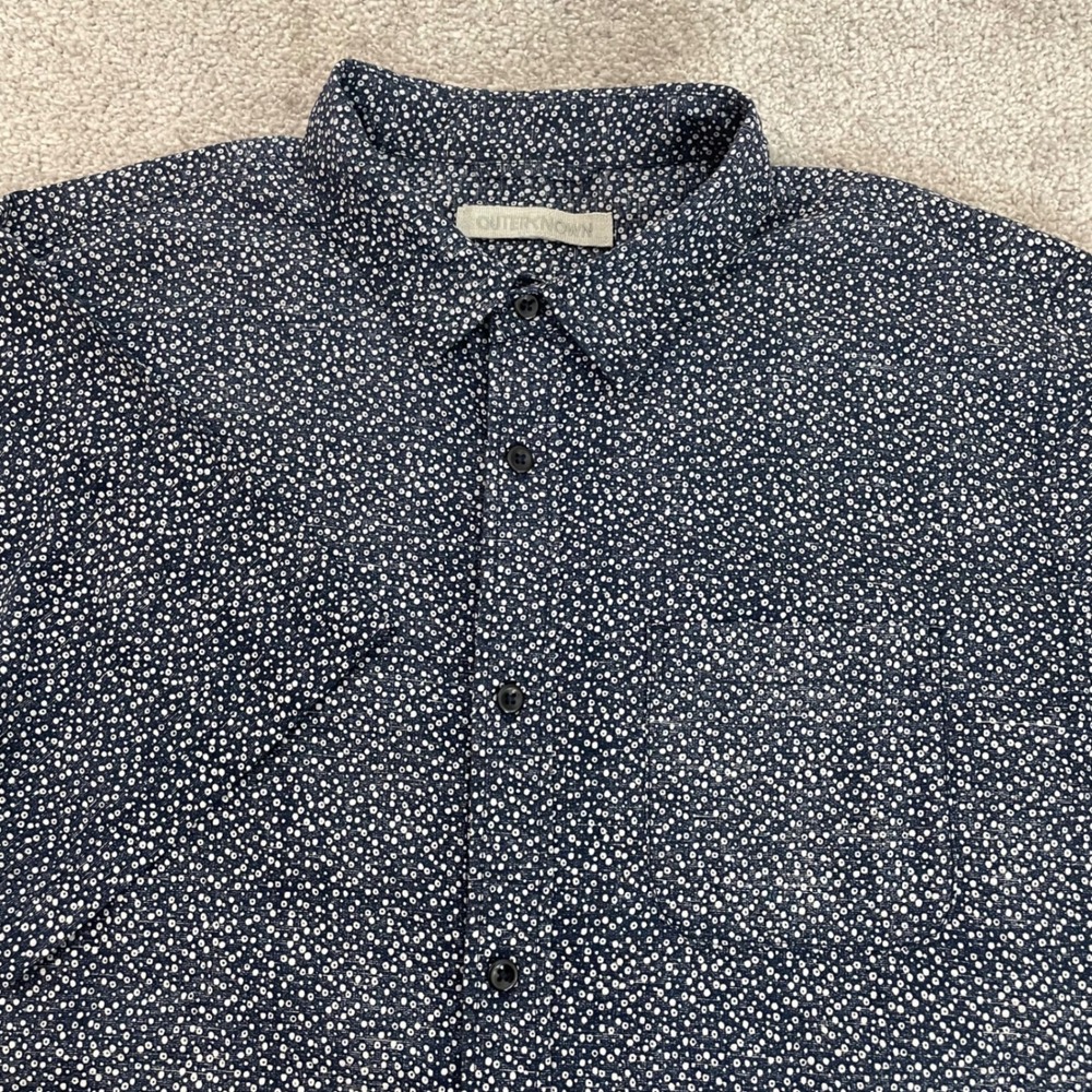 Outerknown Button Up Shirt Mens Medium Organic Cotton Dot Print Short Sleeve